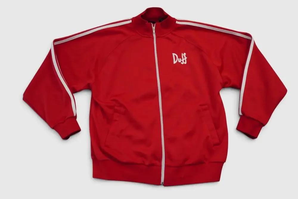 Vintage The Simpsons Duff Beer Jacket Mens Large Red Track Full Zip Graphic